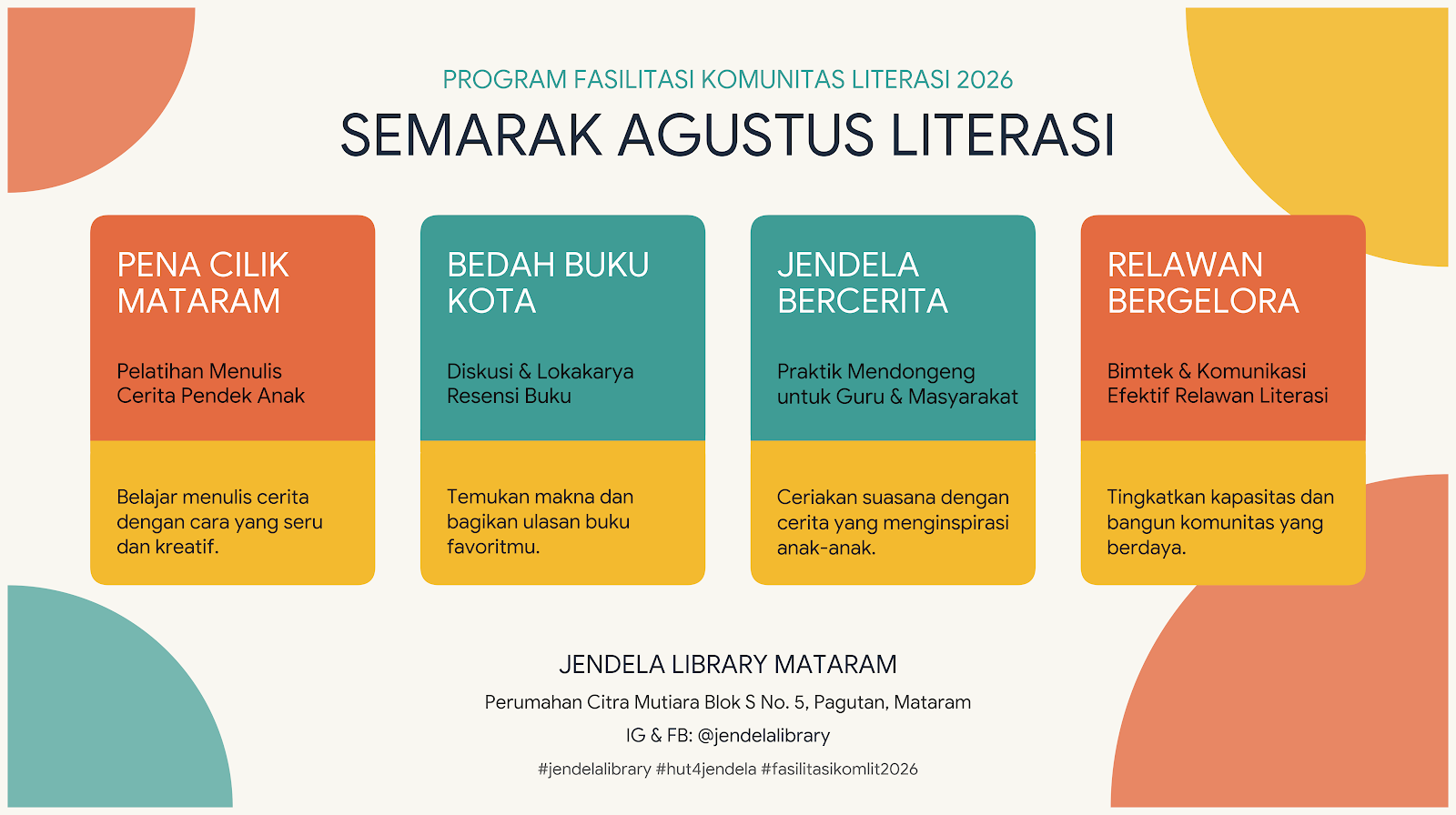Siap-Siap! Semarak Agustus Literasi Bareng Jendela Library